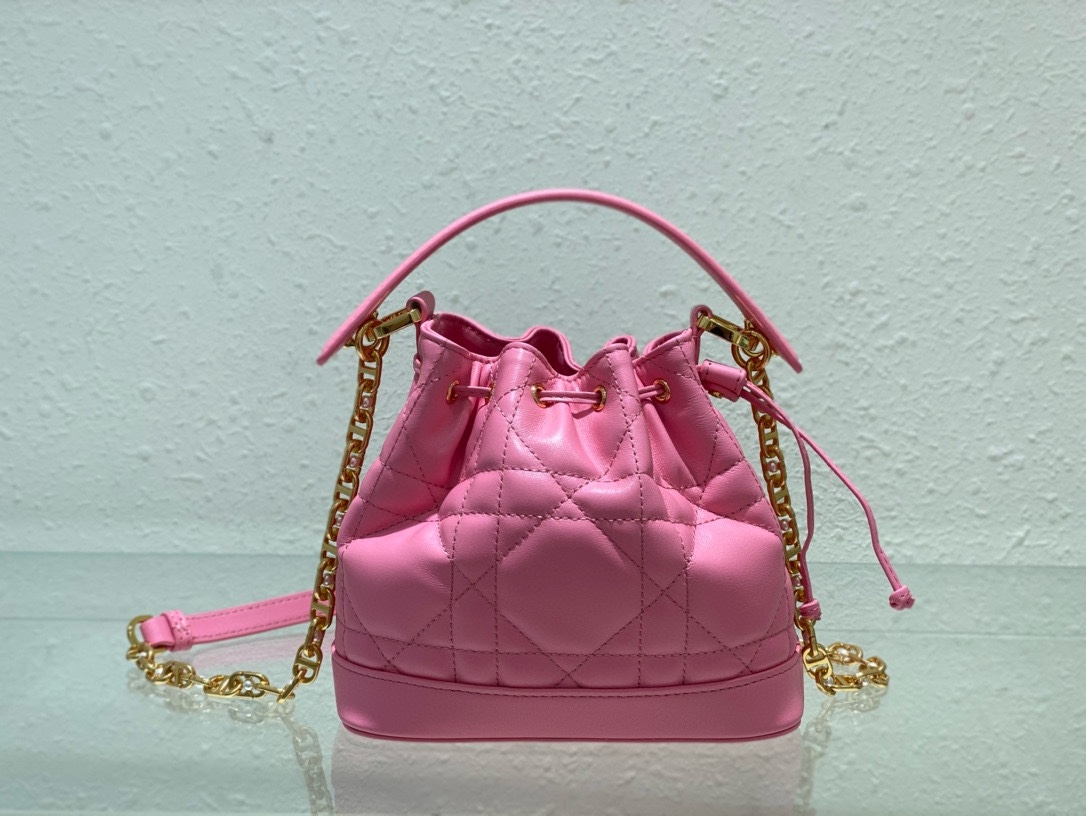 Small Dior Jolie Bucket Bag Candy Pink Macrocannage Lambskin and Calfskin